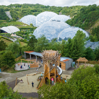 Drone shot of Nature's Playground structure with Biomes in the background